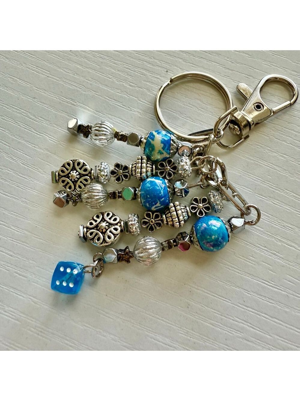 Blue Dice #1 Handmade Bag Charm Keychain | One of a Kind | Crystal Accessory